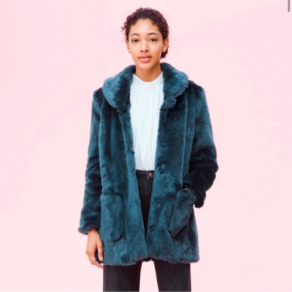 La Vie Rebecca Taylor faux fur coat xs sarcelle blue nwt